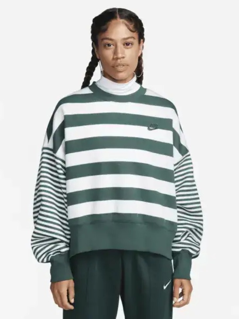 Nike Women’s Retro Phoenix Green and White Striped Crewneck Sweatshirt